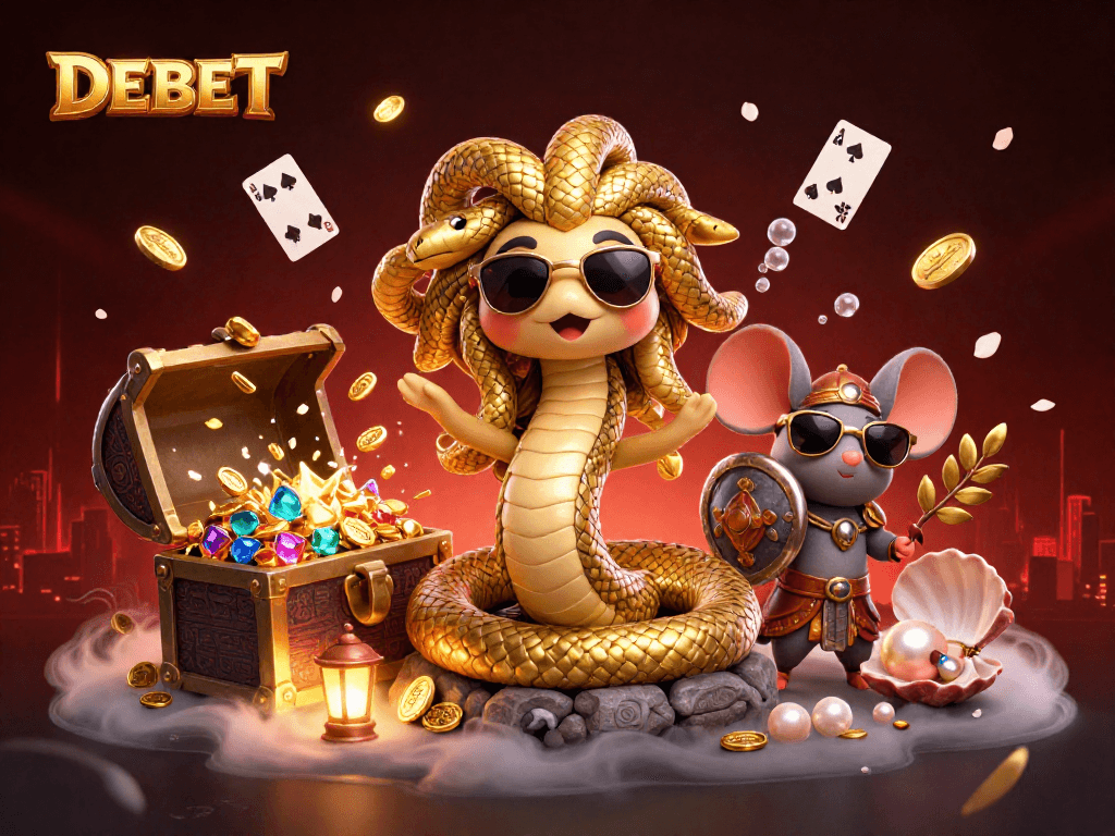 DEBET's vibrant casino scene brings luck with Medusa, treasure, and golden coins