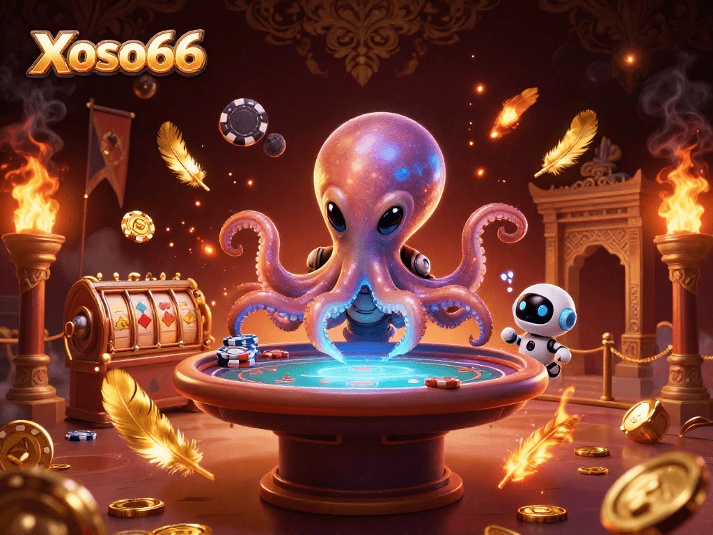 Xoso66 captivates players with a vibrant alien poker scene featuring slot elements and energetic characters