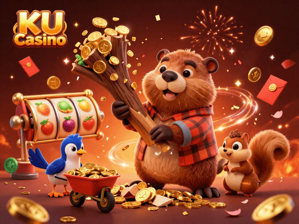 Experience gaming excitement at KU Casino with a vibrant 3D illustration of engaging characters amidst thrilling elements.
