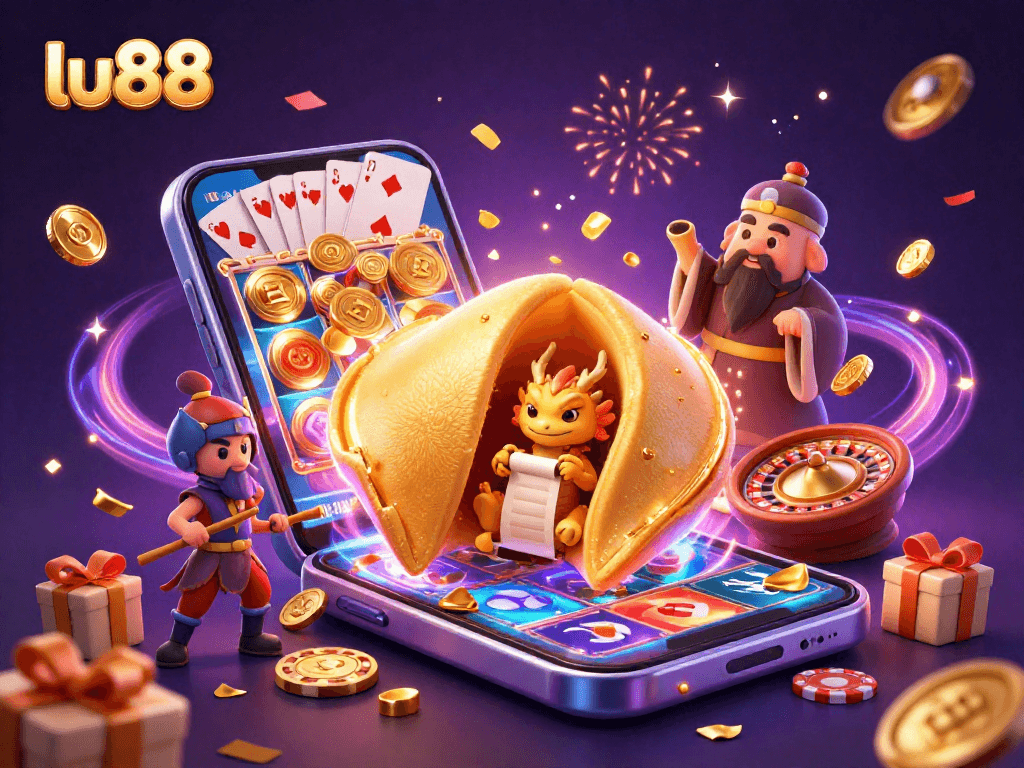 Experience the thrill of lu88 with a vibrant 3D fantasy casino scene featuring fortune elements and game excitement.