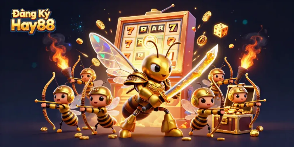 Experience the thrill of Đăng Ký Hay88 with an action-packed illustration of exciting casino elements.
