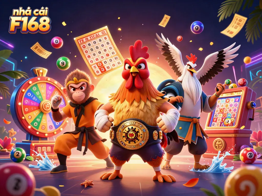 Experience thrilling action at Nhà cái F168 with dynamic lottery games and vibrant characters.