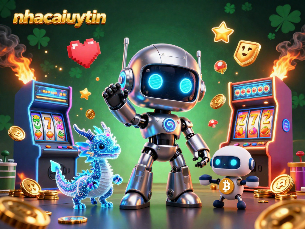 Experience the excitement of nhacaiuytin with vibrant casino-themed characters and games in a dynamic digital art scene.