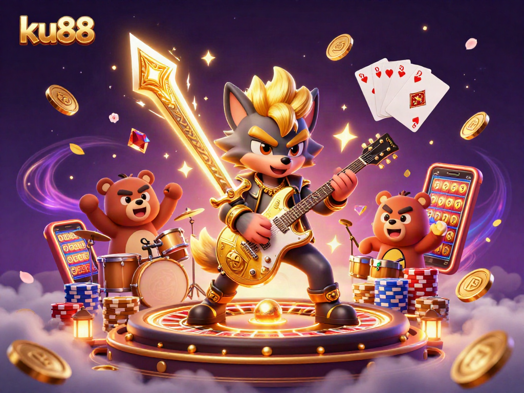 Experience thrilling gaming action at ku88 with lively characters and casino elements.