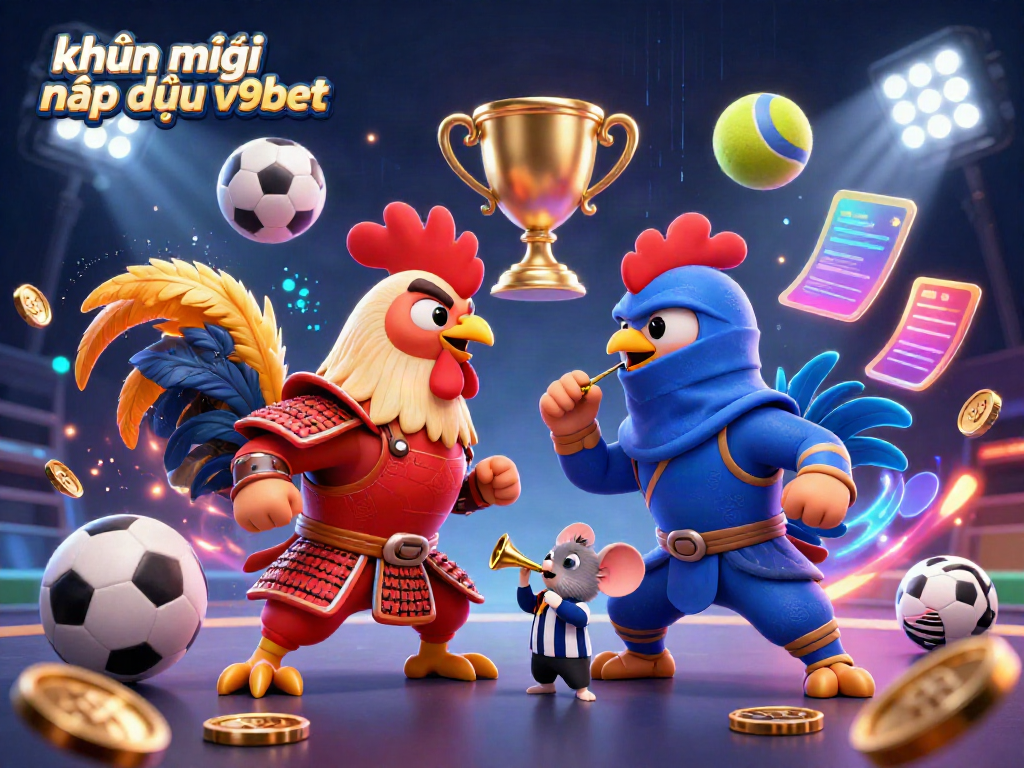 Engage with khuyến mãi nạp đầu v9bet as dynamic roosters battle amidst sports elements and a thrilling backdrop.