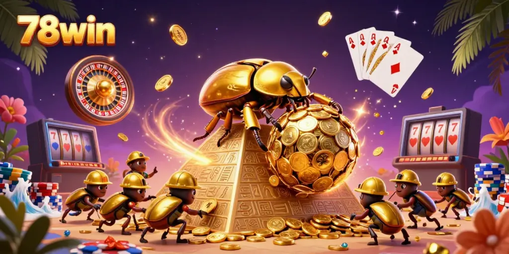 Experience the excitement of 78win's golden casino world with vibrant characters and elements.