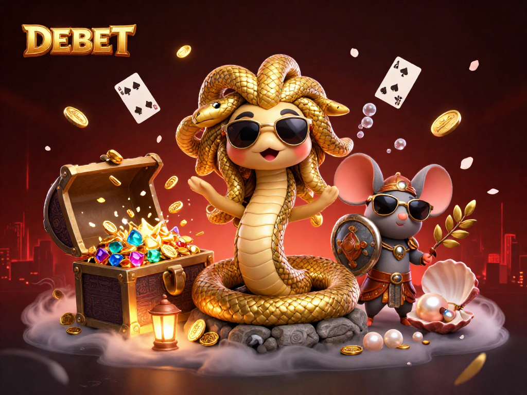 DEBET's vibrant casino scene brings luck with Medusa, treasure, and golden coins