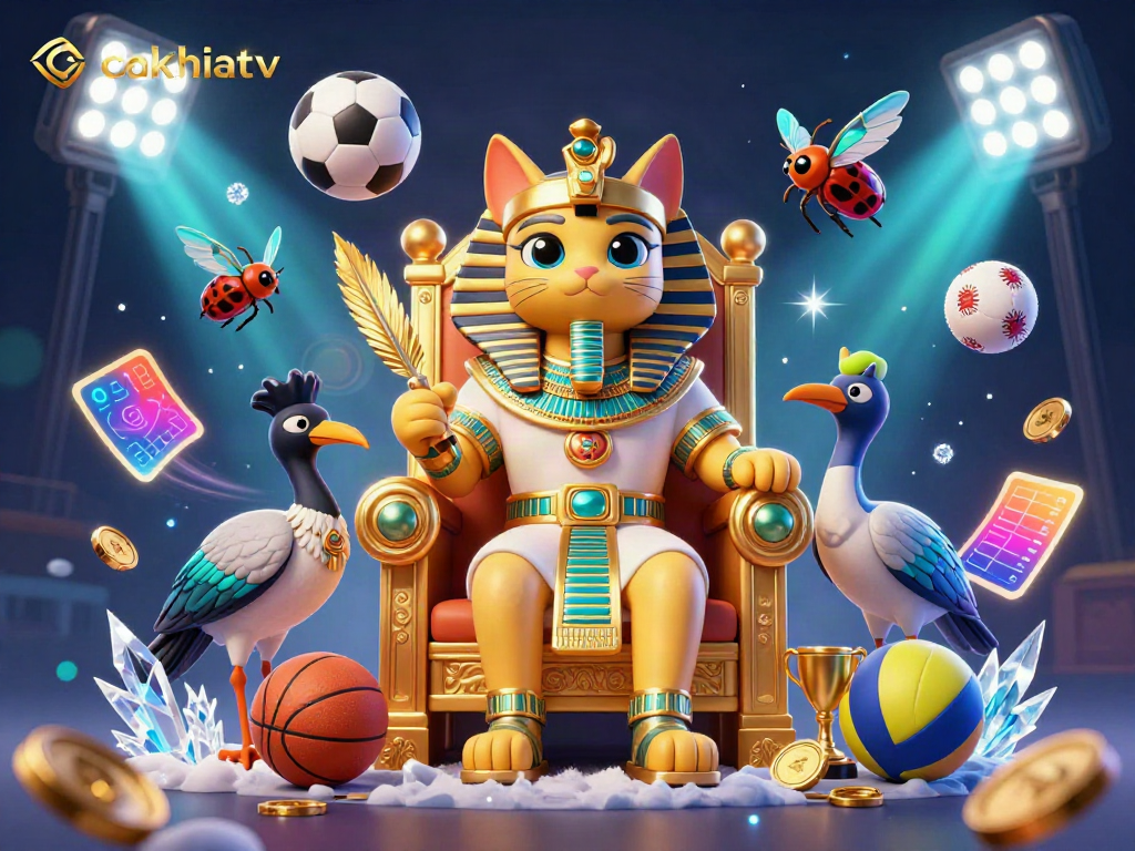 Cakhiatv showcases an Egyptian pharaoh cat with sports elements, delivering a dynamic betting atmosphere.