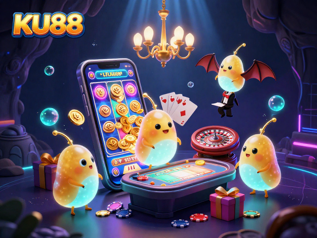 Experience the thrill at KU88 with glowworms lighting up the casino scene.