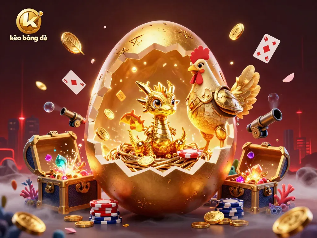 Engaging scene of kèo bóng đá featuring a golden dragon and poker chips amidst dynamic game elements.
