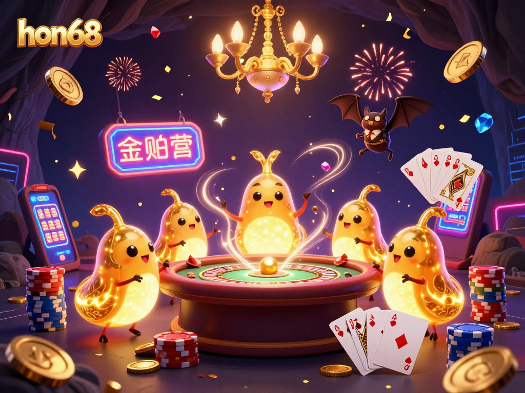 Experience big wins at hon68 casino with vibrant 3D glowworms illuminating an energetic gaming scene.
