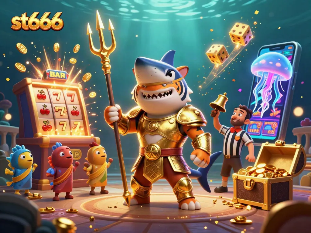 Spin the reels at st666 with a lively underwater casino adventure featuring a tiger shark and jackpot excitement.