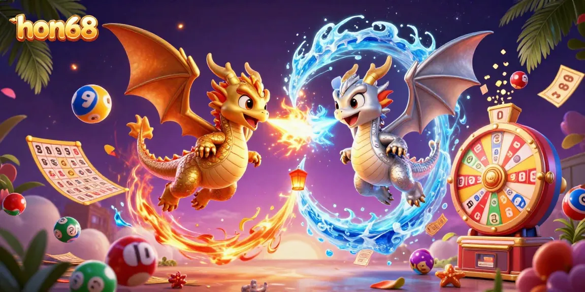 Experience thrills at hon68 with twin dragons embodying fire and ice amidst a dynamic casino scene.