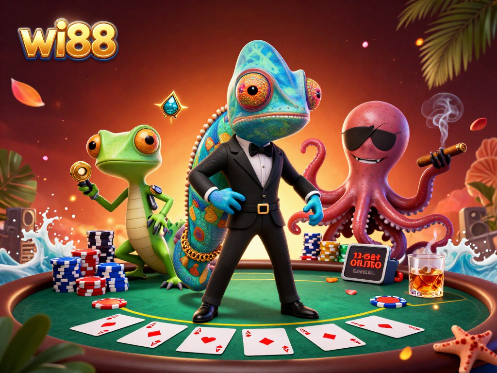 Engage in thrilling poker action with wi88's vibrant casino characters and settings.