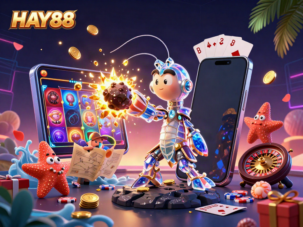 Experience gaming excitement with HAY88 as a galactic mantis shrimp transforms an asteroid into riches