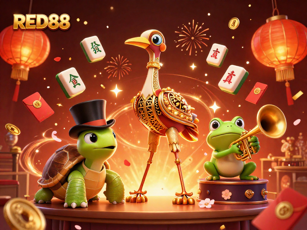 Experience thrilling gameplay at RED88 with vibrant characters and exciting elements in this stunning 3D illustration.