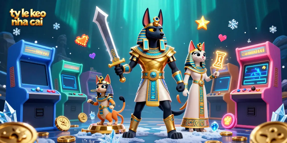 Experience the thrill of ty le keo nha cai with Anubis and Bastet in a vibrant 3D casino scene.