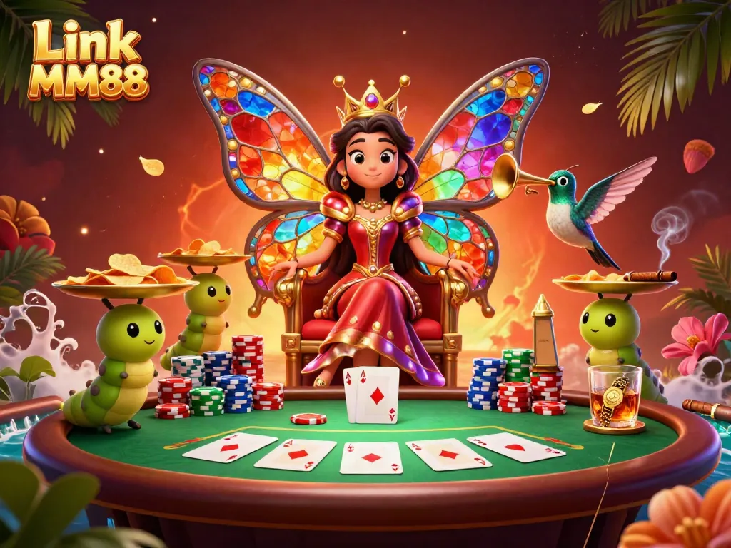 Experience the excitement of gambling with Link MM88 in a vibrant casino scene filled with rich details.