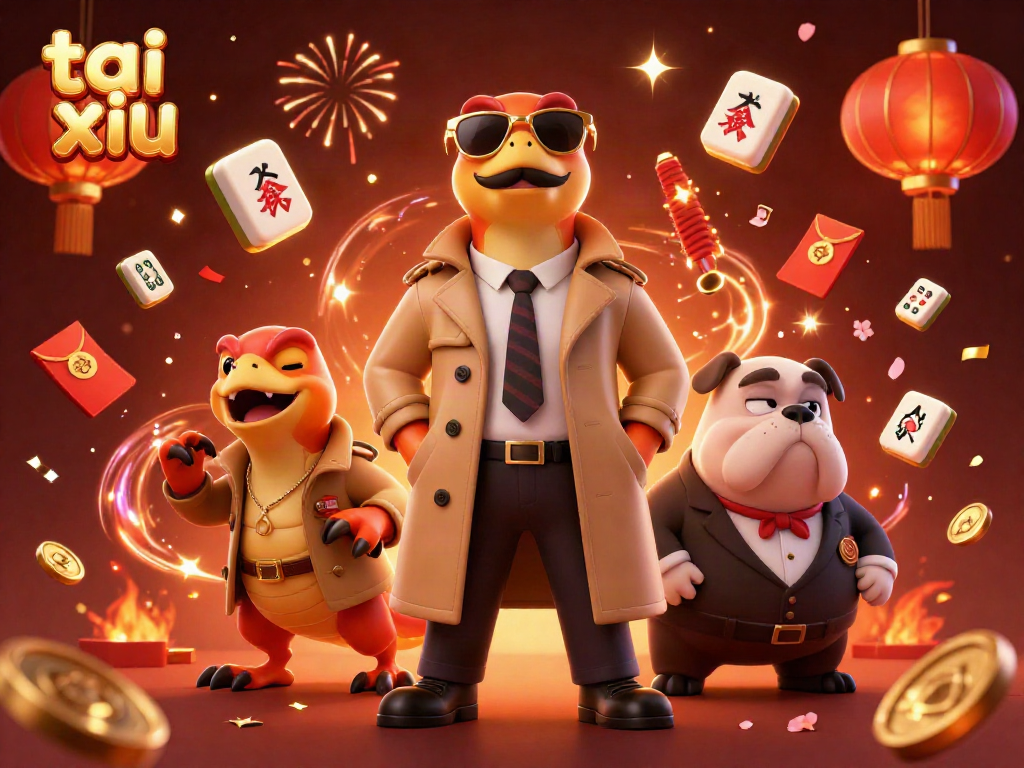 Experience the excitement of tai xiu with raptors and a bouncer in a whimsical casino scene.