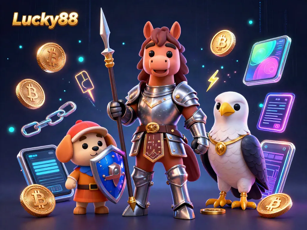 Engage in thrilling adventures at Lucky88 with our vibrant medieval fantasy casino illustration featuring interactive characters and crypto elements.