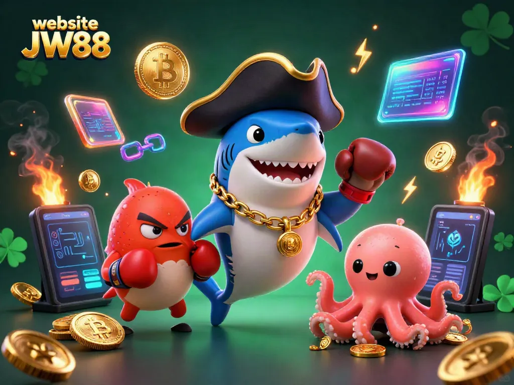 Win big with exciting games at website JW88 featuring vibrant 3D characters and bright coins.
