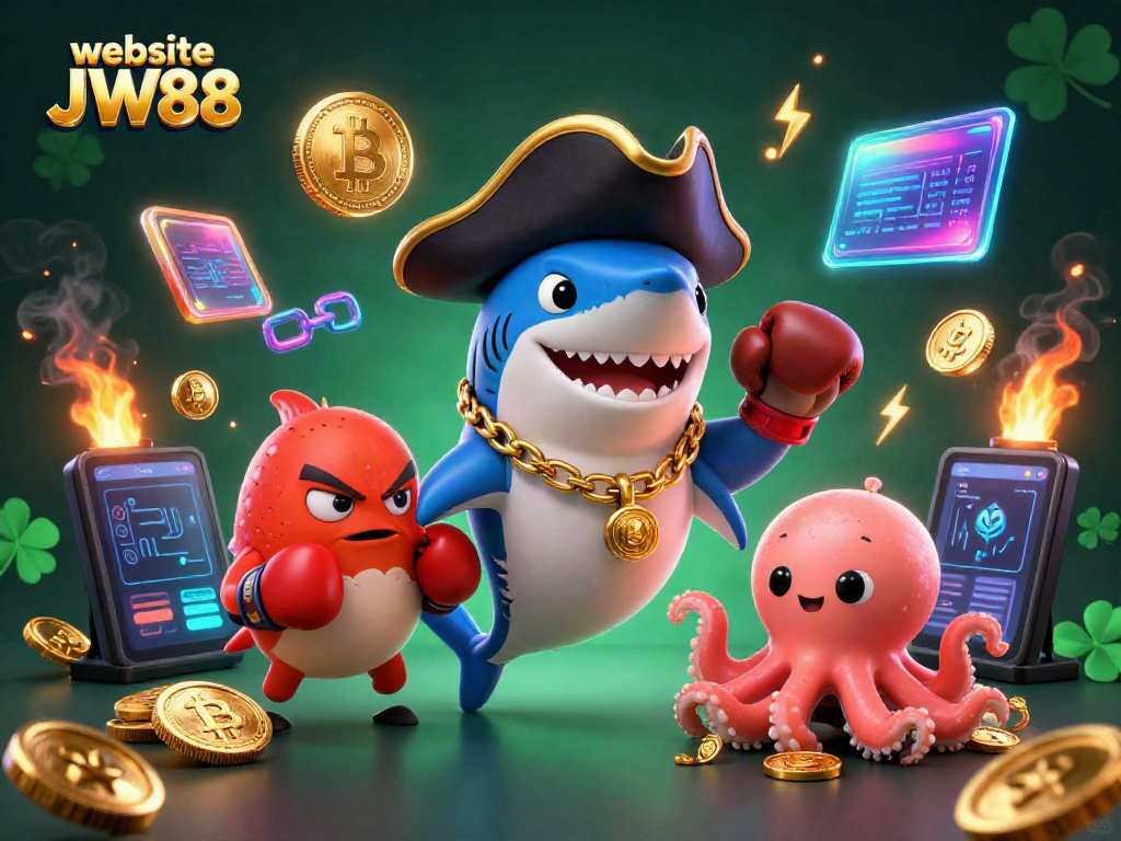 Win big with exciting games at website JW88 featuring vibrant 3D characters and bright coins.