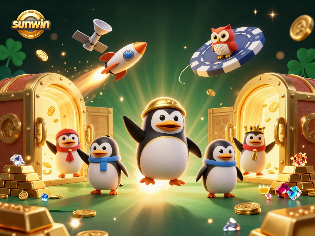 Experience sunwin's thrilling gaming adventure with a rocket-powered penguin in an exciting casino cosmos.