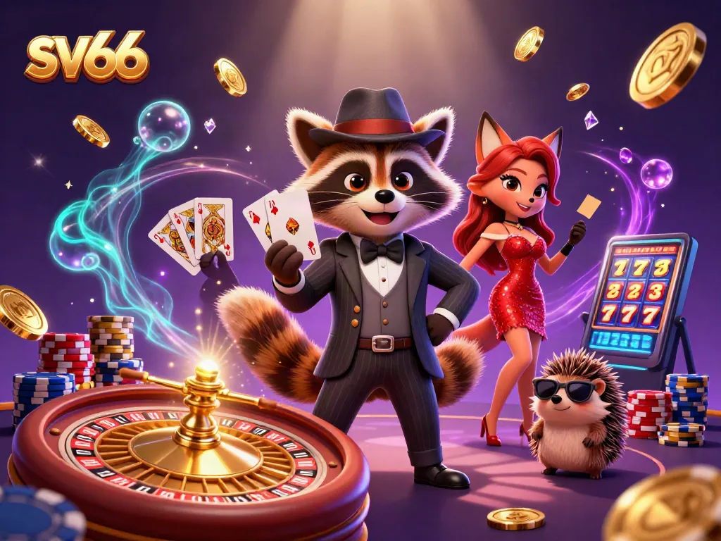 Engage with sv66 casino excitement through a raccoon, fox, and hedgehog character scene.