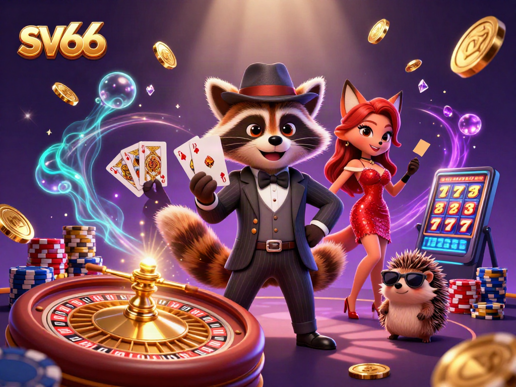Engage with sv66 casino excitement through a raccoon, fox, and hedgehog character scene.