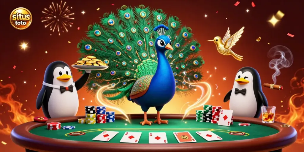 Engage with situs toto gaming in this vibrant scene featuring iconic casino elements.