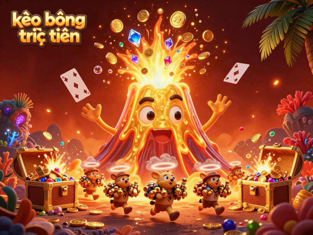 Experience kèo bóng trực tuyến excitement with a thrilling 3D eruption of treasure and gaming elements.