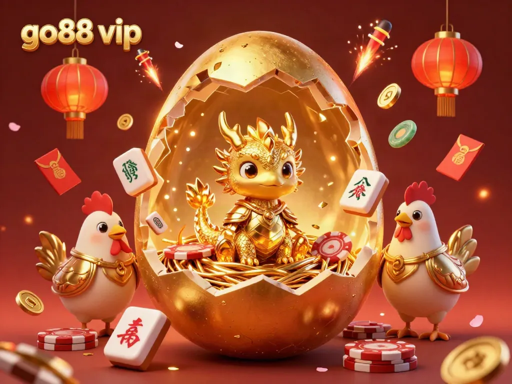 Experience the excitement of the go88 vip online casino, where golden treasures and poker chips bring luck!