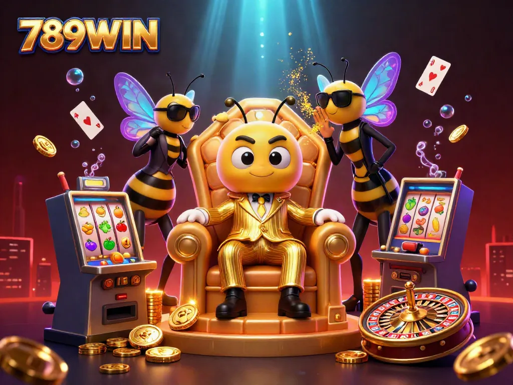 Experience thrilling wins with 789WIN’s dynamic casino scene featuring slots, cards, and a bumblebee mob boss.