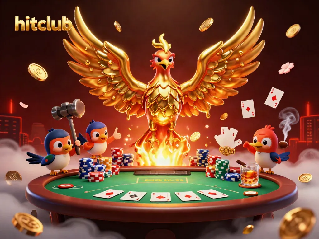 hitclub engages players with a golden phoenix symbolizing wealth and excitement at a vibrant casino table