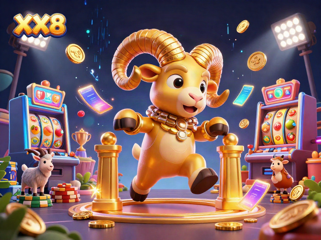Experience XX8's exhilarating gaming with stunning visuals of a golden ram and dynamic slot elements