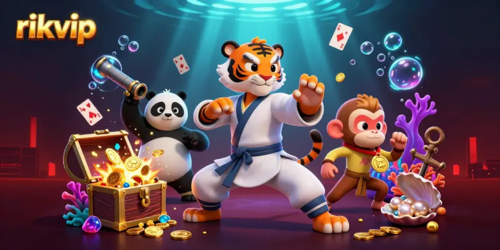 Experience the excitement of rikvip with 3D characters and vibrant casino elements in this dynamic scene.