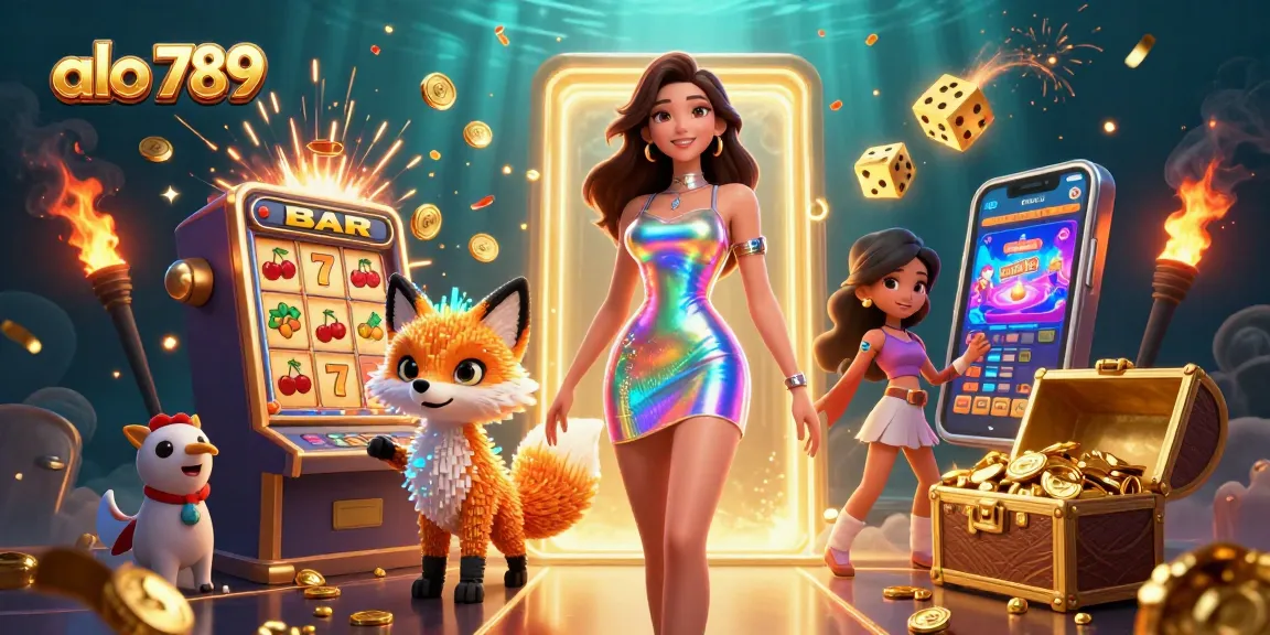 Experience the excitement of alo 789 with a dazzling casino-themed 3D illustration bursting with action.