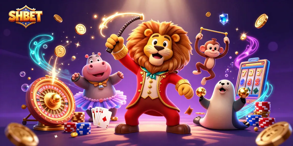 Celebrate wins at SHBET with dynamic 3D casino characters surrounded by golden coins and games.