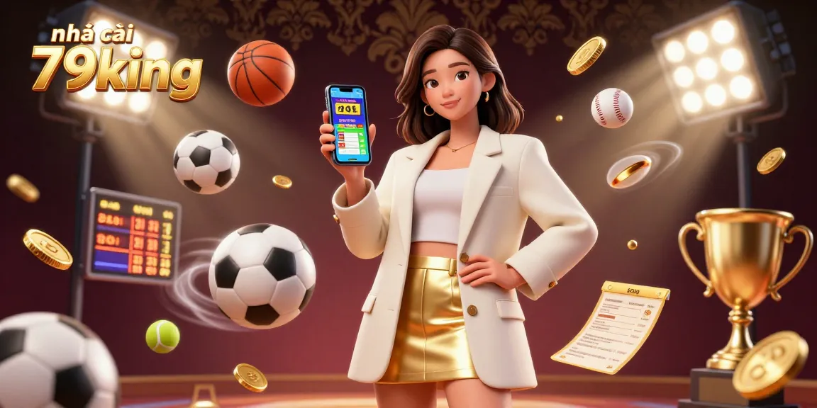 Experience the excitement of nhà cái 79king with a vibrant betting scene showcasing a friendly woman engaged in sports betting.