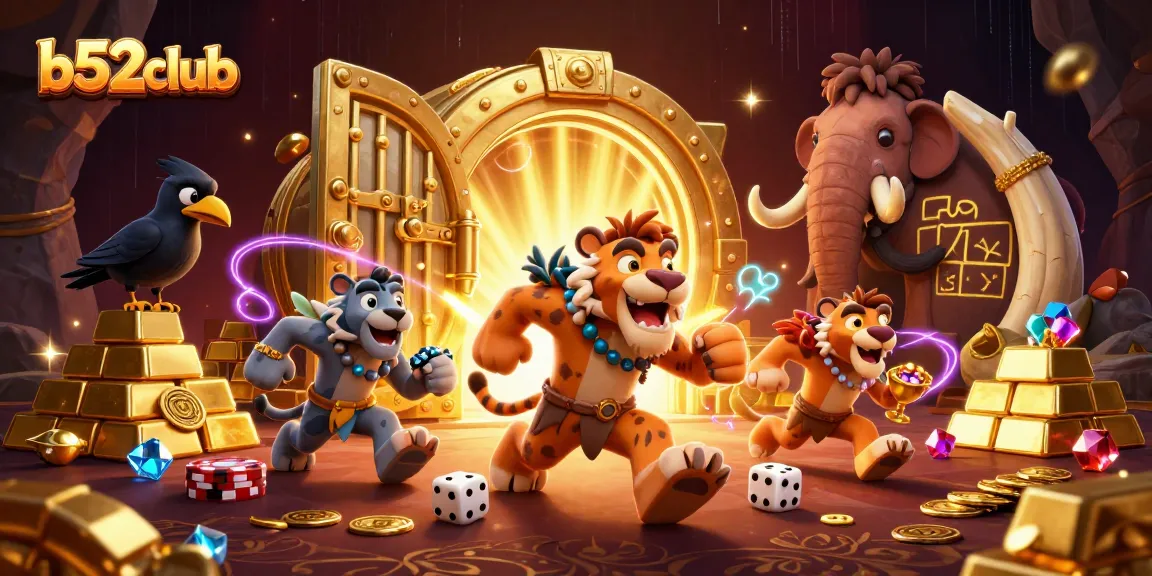 B52club introduces thrilling gaming with 3D characters enjoying vibrant casino activities.