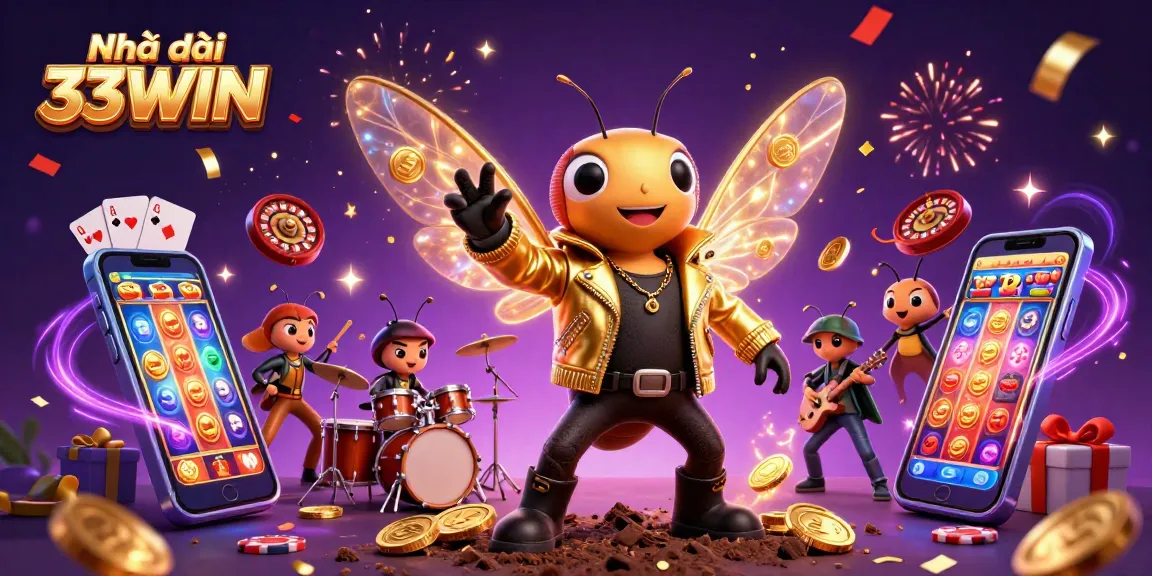 Launch into fun with Nhà cái 33WIN, featuring vibrant 3D casino elements and energetic characters!