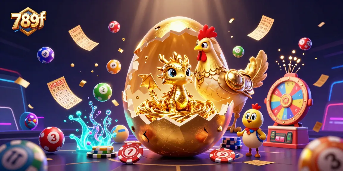 Experience thrilling gaming with 789f as a golden dragon emerges from eggshells amidst vibrant casino elements.