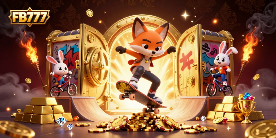 Experience the joy and excitement of gaming at FB777, with vibrant characters and casino treasures.