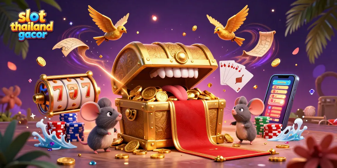 Engaging adventure with slot thailand gacor, golden coins cascading, and colorful casino elements.