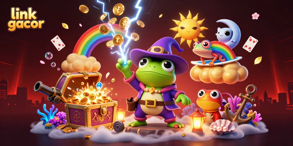 Experience the thrill of winning with link gacor as vibrant characters and gambling elements explode with energy.