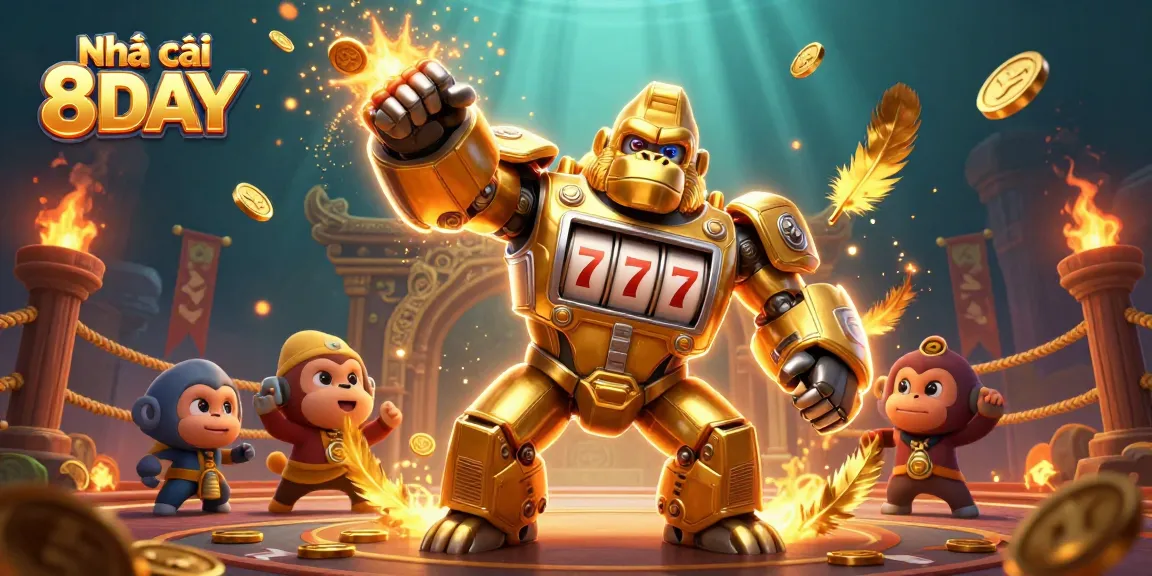 Experience thrilling action at Nhà cái 8DAY with this vibrant 3D illustration showcasing an exciting gaming atmosphere.