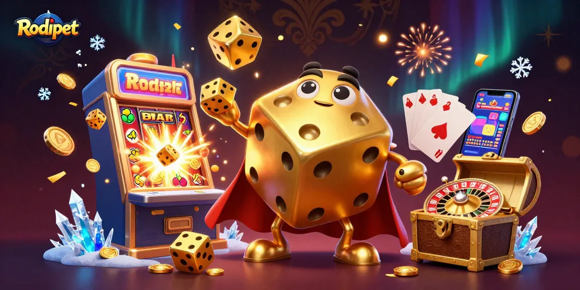 Engage with Rodipet's thrilling golden dice golem amidst casino elements and jackpot excitement.