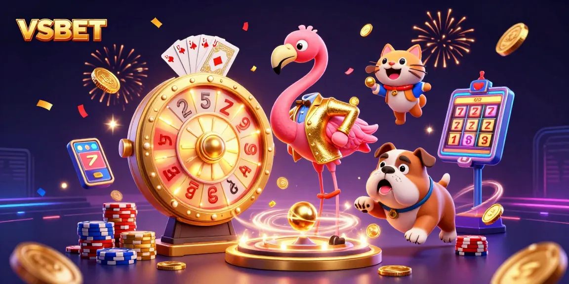 Join the excitement with VSBET as players spin for prizes amid a vibrant casino scene.