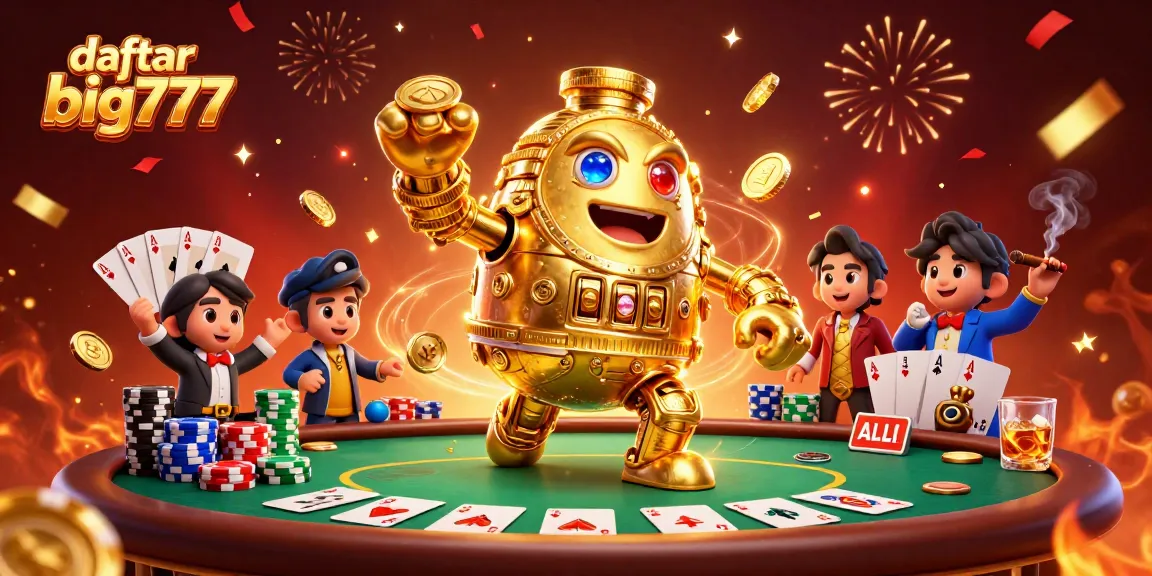Experience the thrill with daftar big777: an engaging casino scene filled with golden golem and poker elements.