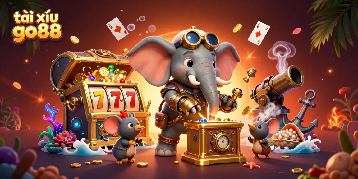 Experience the thrill of tài xỉu go88 with a steampunk elephant operating a golden slot machine.